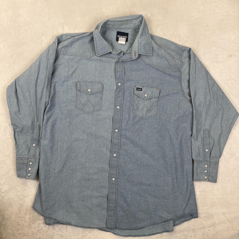 Wrangler Shirt Mens 20x37 3XL Blue Denim Long Sleeve Western Snap Front